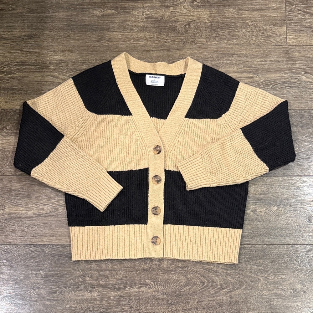 Old Navy Black and Tan Striped Cardigan